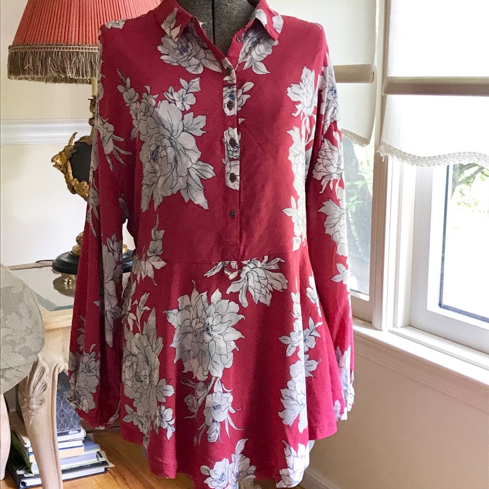 NEW Free People Pink Floral Peplum shirt dress XS